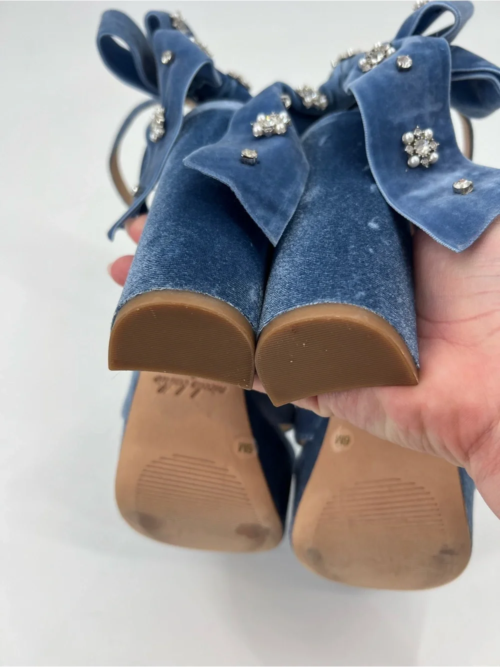 Antonio Melani x Nicola Bathie Lila Platform Heels Bow Back in Peace Blue size 6